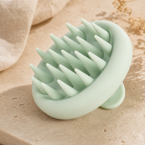 Close-up of silicone bristles on b.soft scalp brush