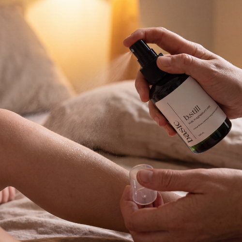 Parent spraying b.still magnesium mist for child&
