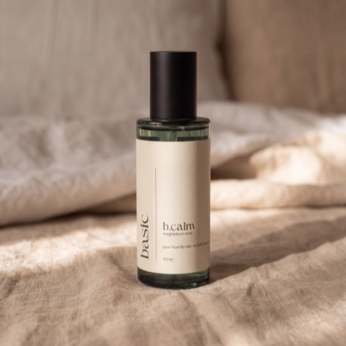 b.calm magnesium mist spray bottle on natural background