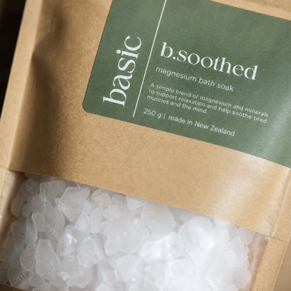 Close-up of b.soothed bath soak texture and packaging