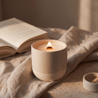 b.light Haven soy candle on natural background, hand-poured NZ